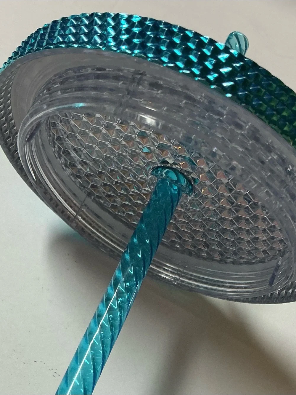 Starbucks 2023 Metallic Chrome Teal Blue Bling Studded 24 oz Tumbler